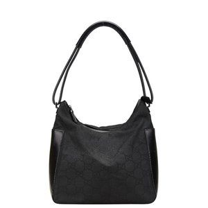 Gucci GG Canvas Tote Bag, One-Shoulder 001.3766.3444, Black and Leather, Wome...